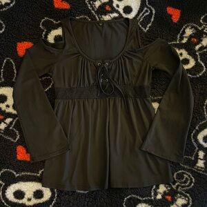 Black Cold Shoulder Lace-Up Top